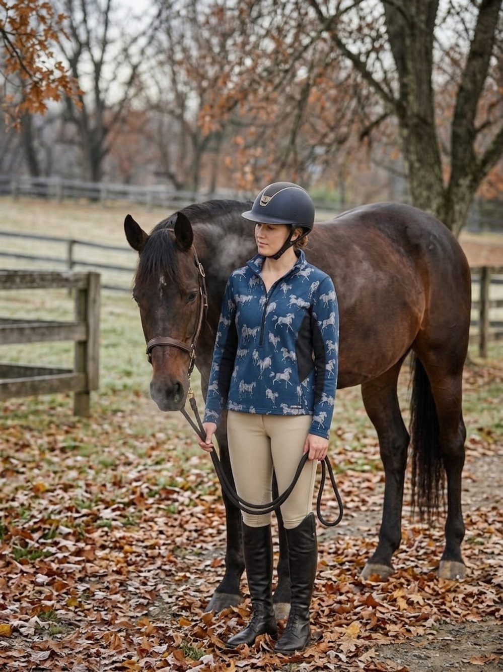Kerrits 1/2 Zip Fleece Lined Warm Pullover Horse Print, size S